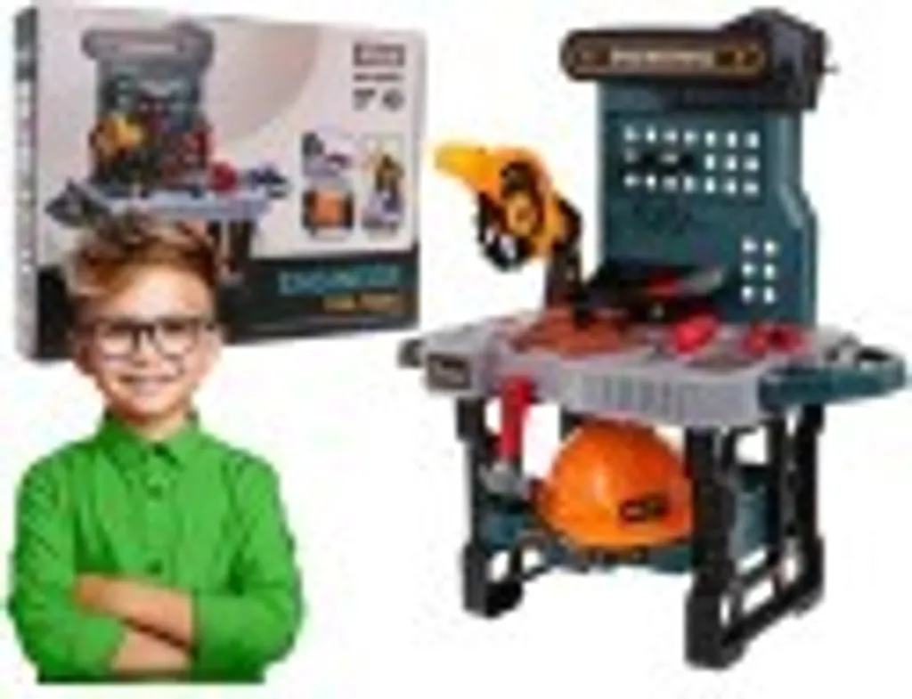 Grand atelier de bricolage enfant XL avec outils et casque de chantier