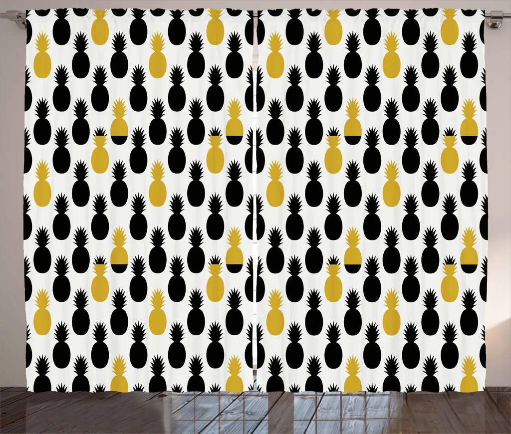 ABAKUHAUS Tenda rustica gialla e nera, cibo esotico, camera da letto Tenda con passanti e ganci, 280 x 245 cm, terra Giallo e nero