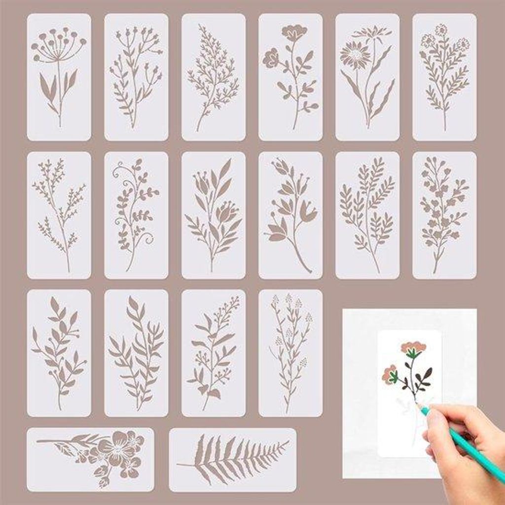 Allecto is removed. 18-delige set herbruikbare sjablonen voor hout schilderen - kunstbloemen sjablonen - voor muren en meubels