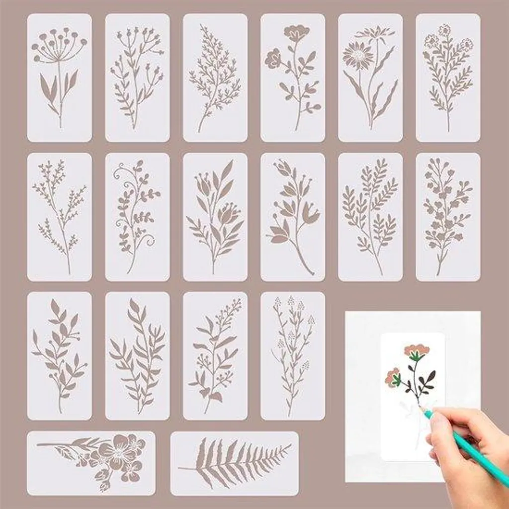 Pochoirs de peinture floraux pour meubles et DIY - Lot de 18 pièces