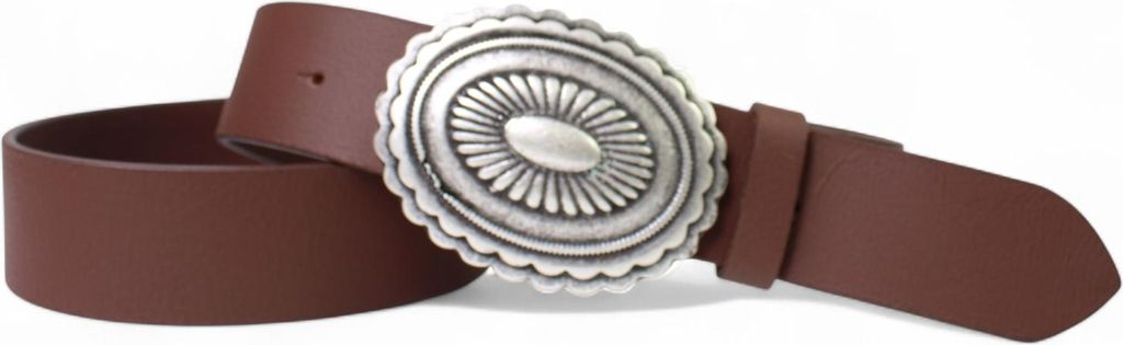 FRONHOFER Damen Ledergürtel 4 cm große Boho Gürtelschnalle, echt Büffelleder, Hippie Look