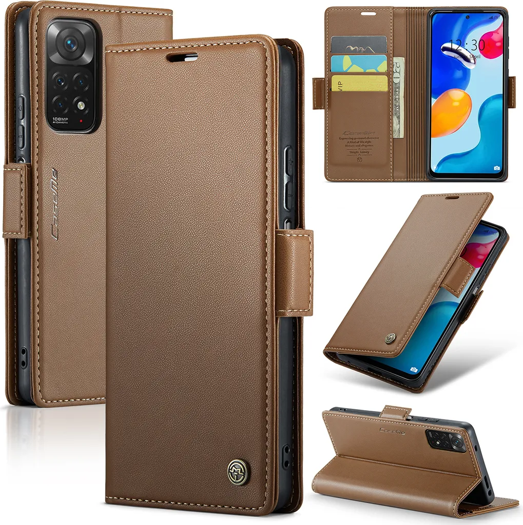 Custodia Redmi Note 11S Marrone: RFID Blocking e Funzione Stand