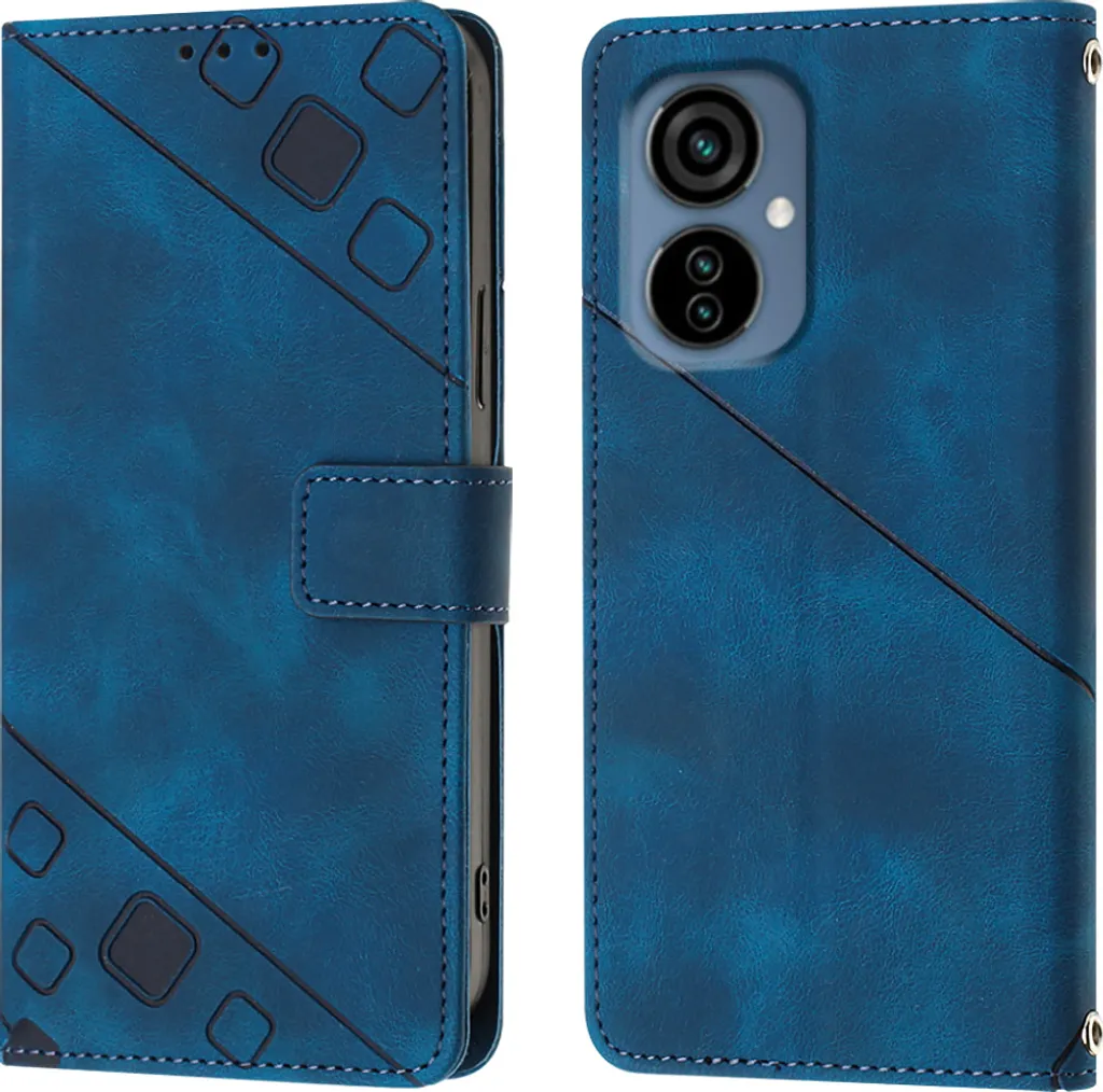 Custodia per Tecno Camon 19 Neo Embossed Custodia a portafoglio in pelle flip con funzione stand Blu