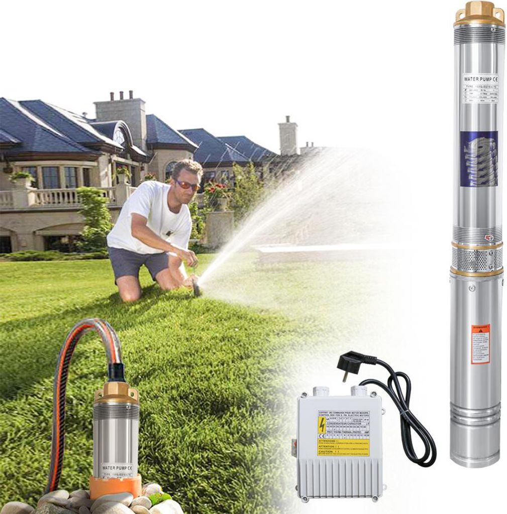 Wolketon Tiefbrunnenpumpe 0.37kW/0.5hp bis 4.000 l/h Foerdermenge Edelstahl Brunnenpumpe Sandvertraeglich Tauchdruckpumpe 3.4 bar max