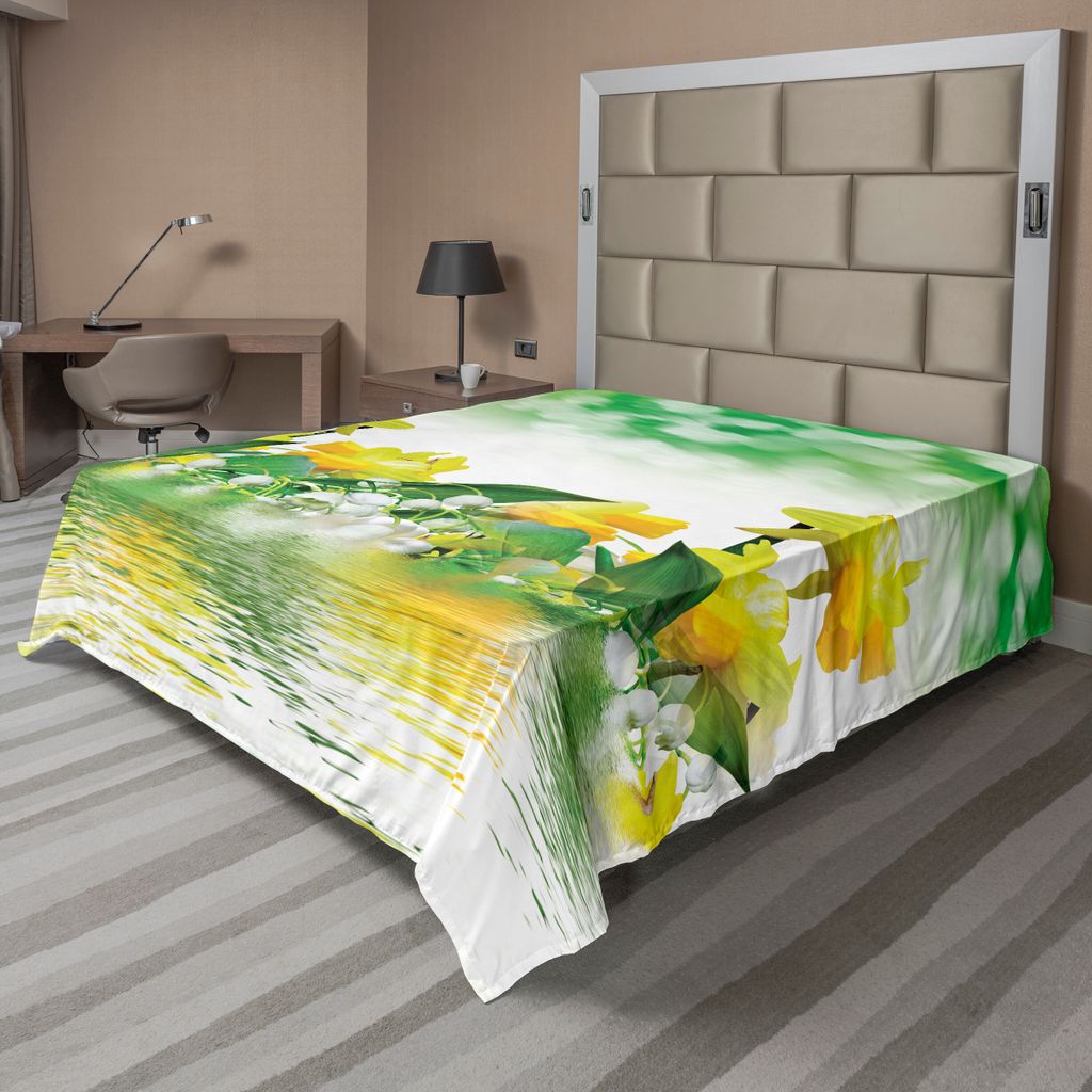ABAKUHAUS Blumen Bettlaken, Narzisse Green Garden Kunst auf der Plätschern des Wassers auf Blurry Bokeh Hintergrund drucken, weiches bequemes ober...