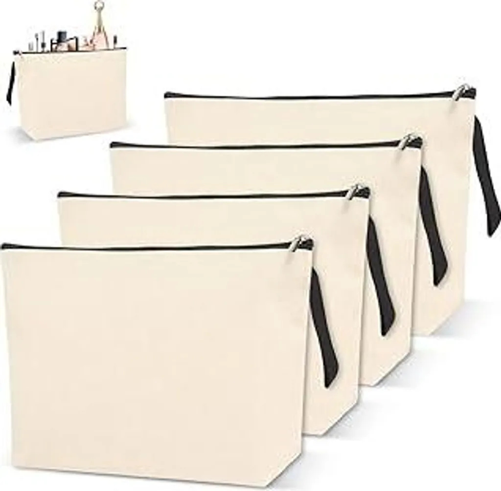 Set 4 Trousse da Trucco da Dipingere - Astuccio in Tela Fai da Te Bianco