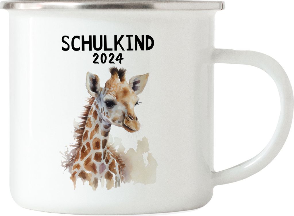 Schulkind 2024 Giraffe Emaille Tasse Schuleinführung Sohn Tochter Geschenk Schulanfang Erstklässler