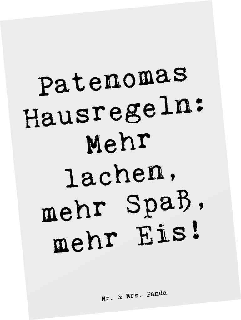 Mr. & Mrs. Panda Postkarte Spruch Patenoma Hausregeln - Weiß - Geschenk, Ansichtskarten, handgemacht, Freude, Postkarten, Grußkarte, Spaß, Fotok...