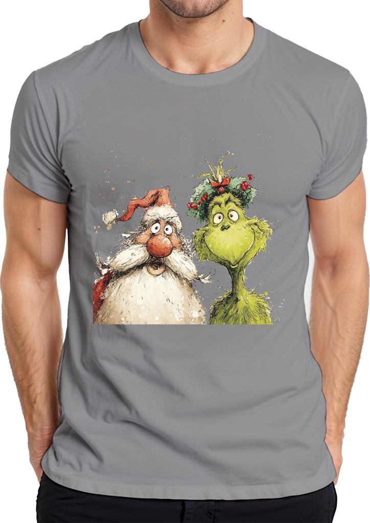 Grinch Weihnachtsmann lustig Weihnachten Geschenk grün Kranz Herren T-Shirt, Grau, 3XL