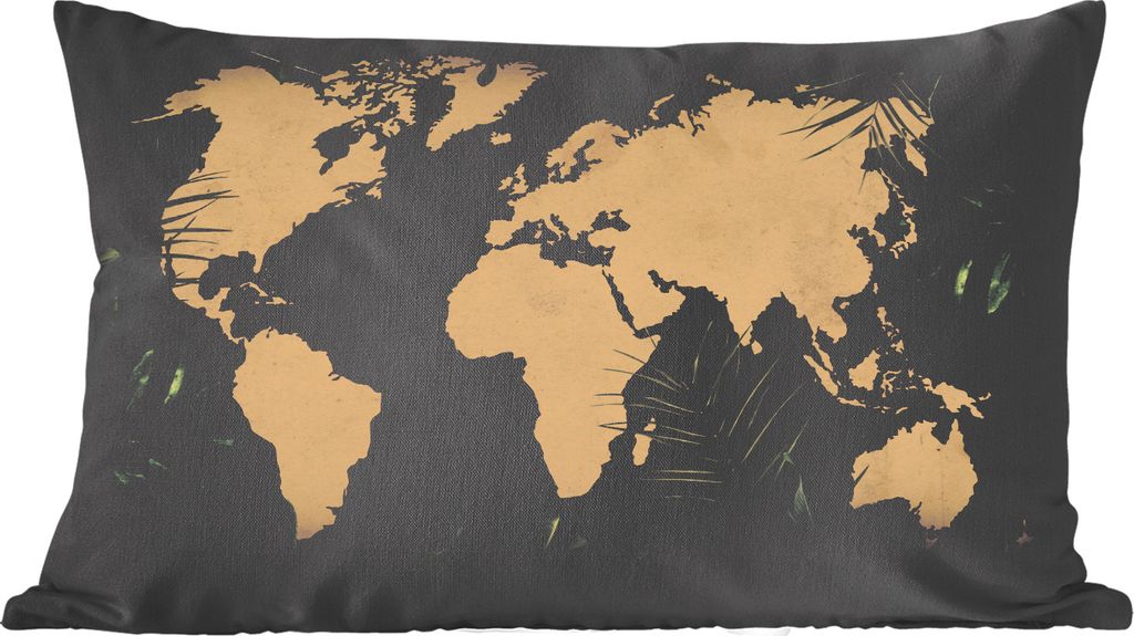MuchoWow Zierkissen Sofakissen Wohnzimmer Dekokissen 50x30 cm Weltkarte - Pflanzen - Tropische Pflanzen - Wohnzimmerdekoration - Polster mit Photo