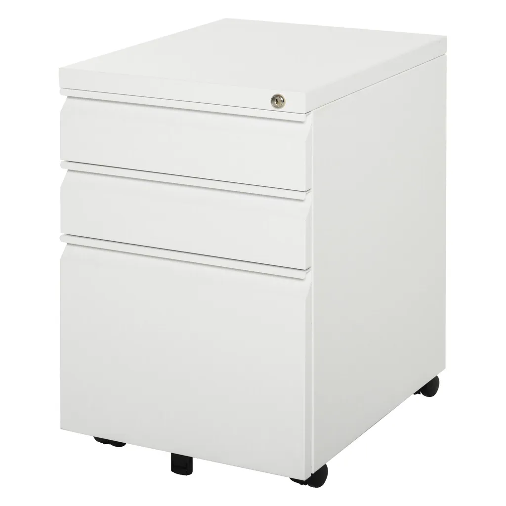 Caisson mobile pour dossier A4 et fournitures, blanc 3 tiroirs acier