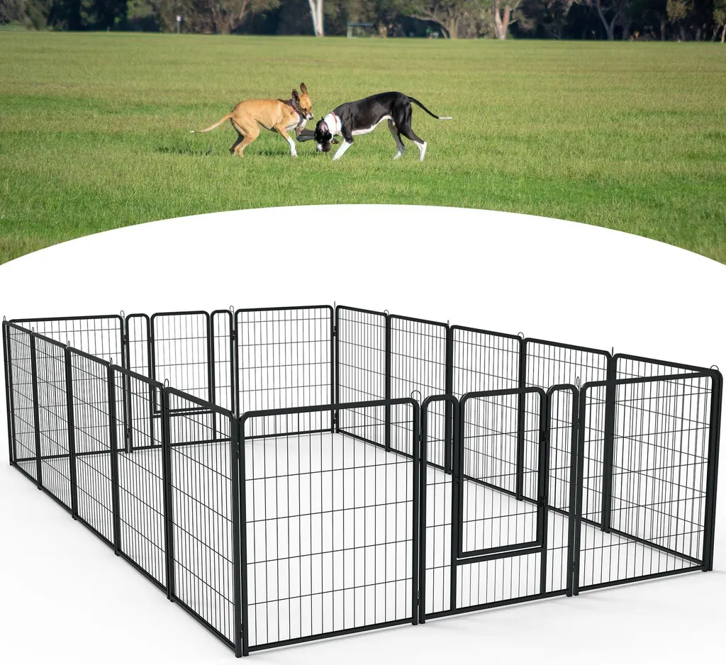 Parc pour chiens pliable 16 panneaux modulables en acier noir hauteur 80cm