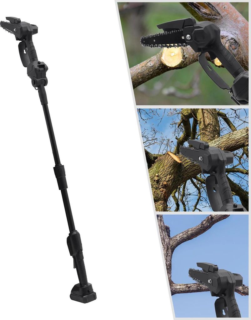 2-in-1 Hochentaster - Akku-Teleskop-Kettensäge - 23 cm Kette - 550 W Motor - Winkelbarer Kopf - Reichweite bis 4 m - Ohne Akku - Schwarz
