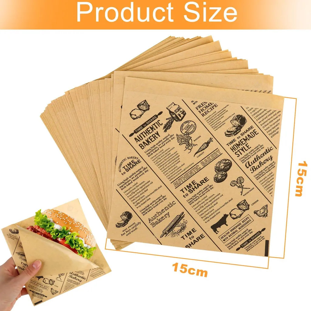 150 Sachets Papier Hamburger 15x15 cm - Emballage Alimentaire Résistant - 2