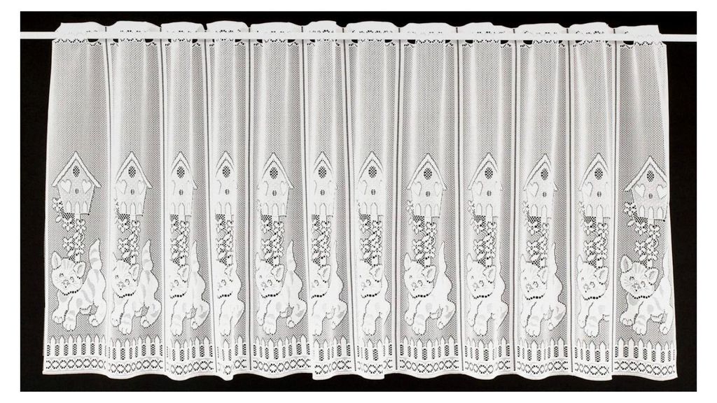 Scheibengardine Vogelhaus und Katze 60x70 cm H/B weiß Bistrogardine Vorhang Küche 1er Pack