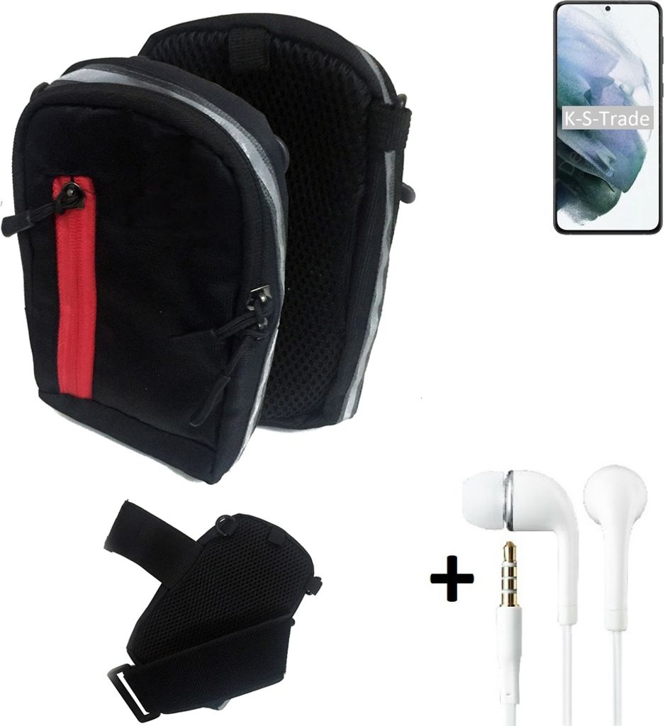 K-S-Trade Outdoor Gürteltasche Holster Umhängetasche + Kopfhörer kompatibel mit Samsung Galaxy S21+ 5G Exynos schwarz Handy Tasche Case travelbag