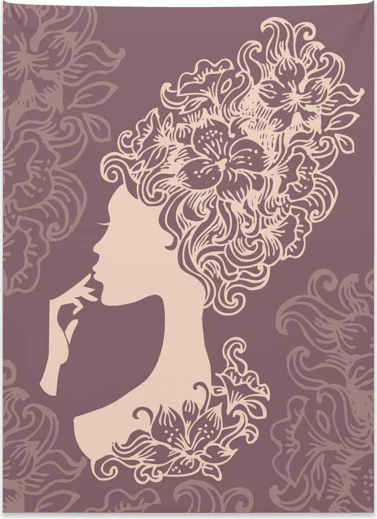 Abakuhaus Weinlese-Frau Wandteppich, Blumenfrisur aus Weiches Mikrofaser Stoff Kein Verblassen Klare Farben Waschbar, 110 x 150 cm, Lila Taupe und ...