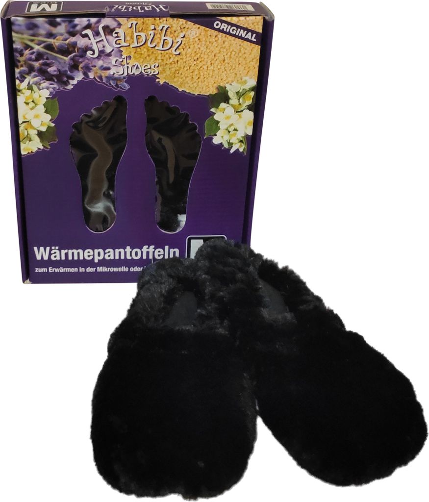 Habibi Wärmeschuhe aufheizbare Thermo Hausschuhe Fußwärmer für Mikrowelle & Ofen - schwarz, Schuhgröße M (EUR 37-40)