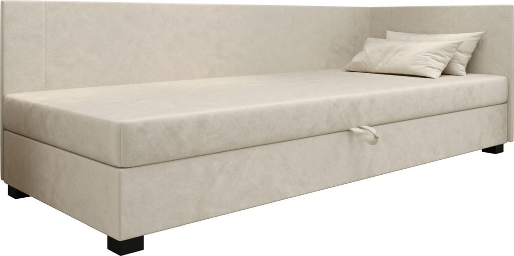 AURA SOFA Boxspringbett AXEL PLUS 80x195 Komplett-Set mit Bonell Matratze, Polsterbett mit Bettkästen - Hellbeige, MONOLITH 02