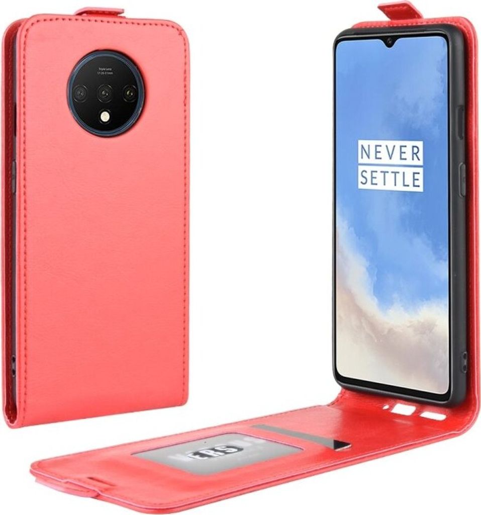 Flip Case Handyhülle für OnePlus 7T Vertikal Schutzhülle Tasche Cover Rot Bumper Smartphone Kartensteckplatz-Kreditkarte-Geldscheine EC-Karte Ba...
