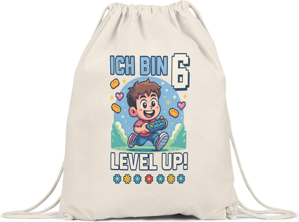 Ich bin 6 Level Up Turnbeutel Geschenkidee Kindergeburtstag Gamer Junge Mädchen 6 Jahre