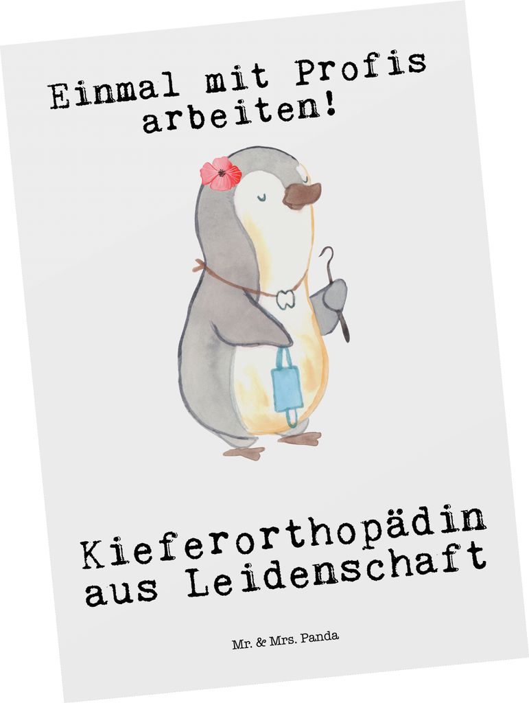 Mr. & Mrs. Panda Postkarte Kieferorthopädin Leidenschaft - Weiß - Geschenk, Postkarten, Fotokarte, bildkarte, Ansichtskarte, Grußkarte