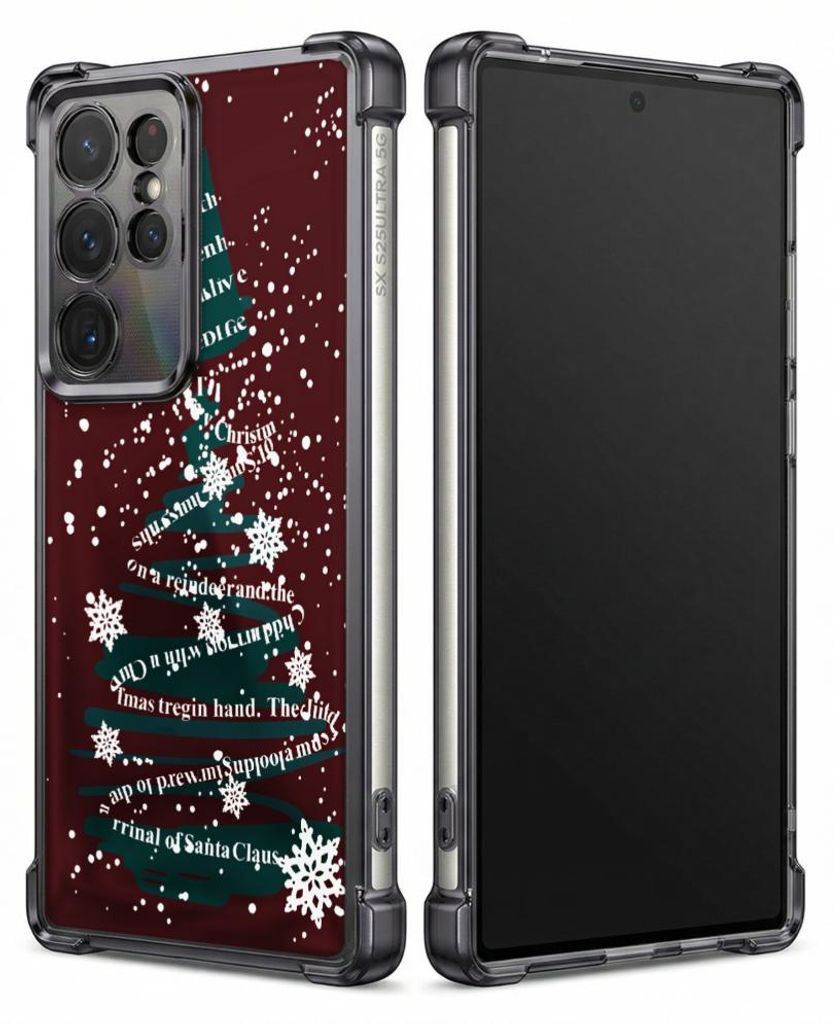 Personalisierte Hülle mit Bild für Samsung Galaxy S25+ Elektroplattiert TPU Stoßdämpfer Handyhülle mit Weihnachtsbaum-Schneeflocken-Zitate-Muster