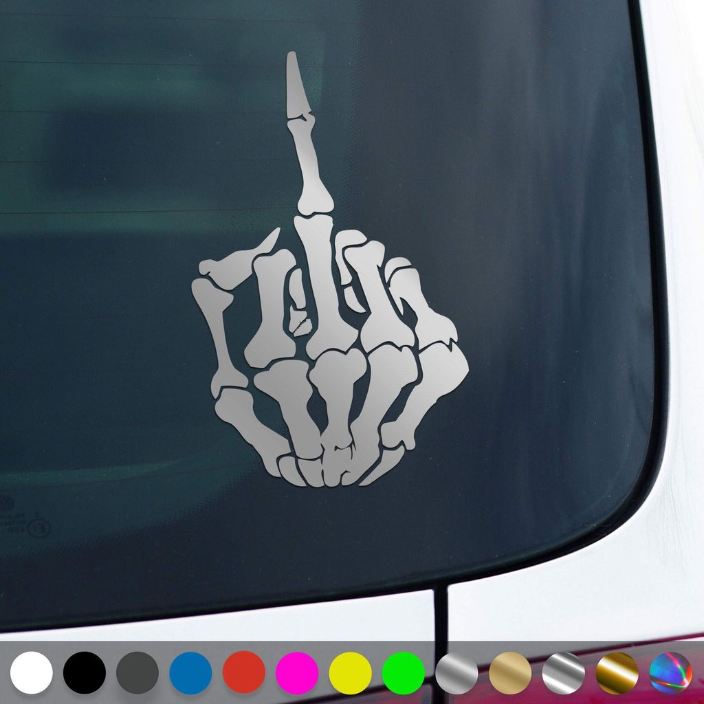 PantherPixel Skelett Mittelfinger Aufkleber Knochen Stinkefinger Sticker Auto Geschenkidee Farbe Silber