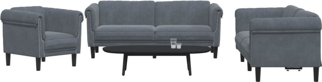 Maison Exclusive - 3-tlg. Sofagarnitur Dunkelgrau Samt