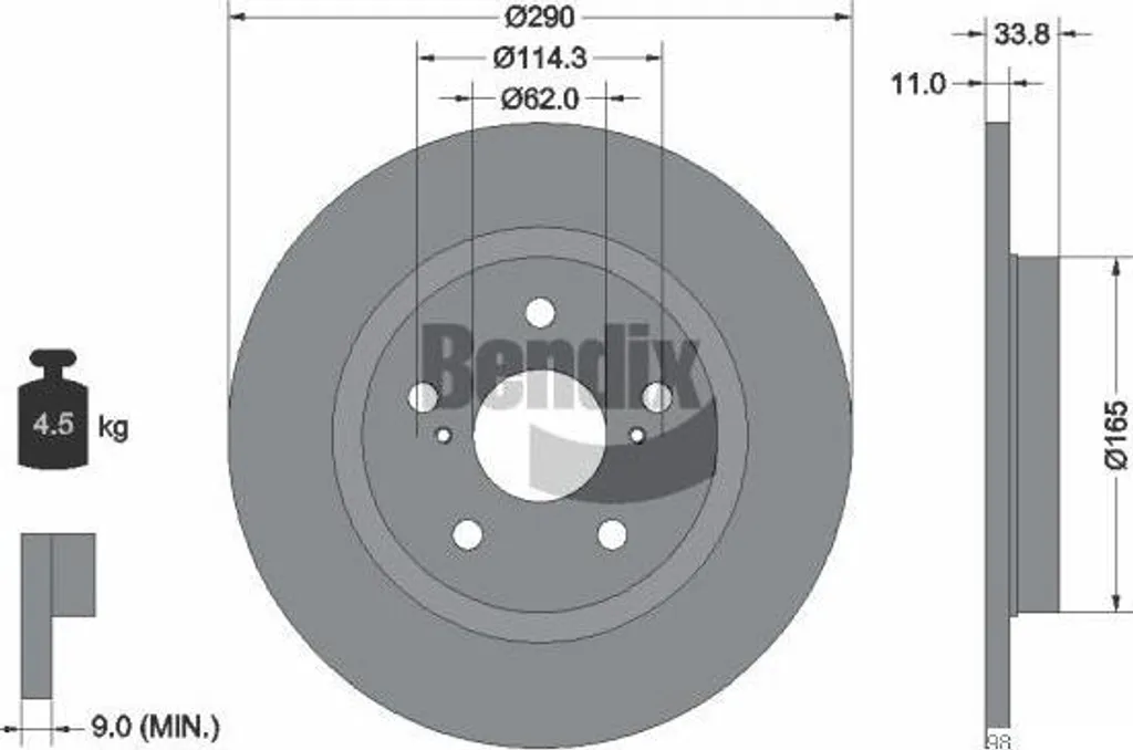 Disque de frein BENDIX BDS1658 remplace OE 4243105070 pour Avensis