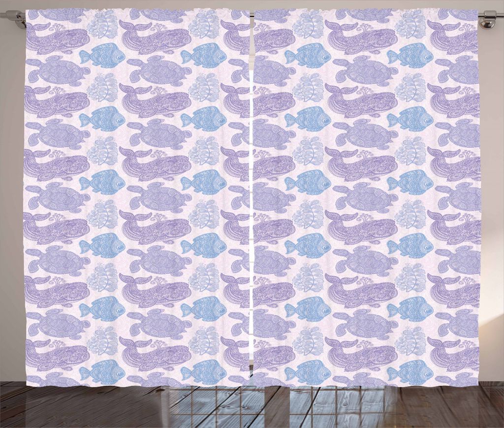 ABAKUHAUS Wal Rustikaler Gardine, Sea Life Paisley Mehndi, Schlafzimmer Kräuselband Vorhang mit Schlaufen und Haken, 280 x 245 cm, Lila Pale Pink ...