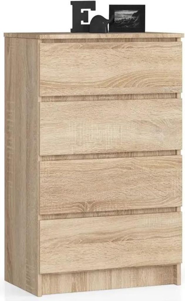 Happy Babies Kommode mit 4 Schubladen Sideboard modernes Sideboard für Wohnzimmer, Esszimmer, Schlafzimmer, Flur, Bad, 60x99x40 cm, Sonoma Eiche, ...