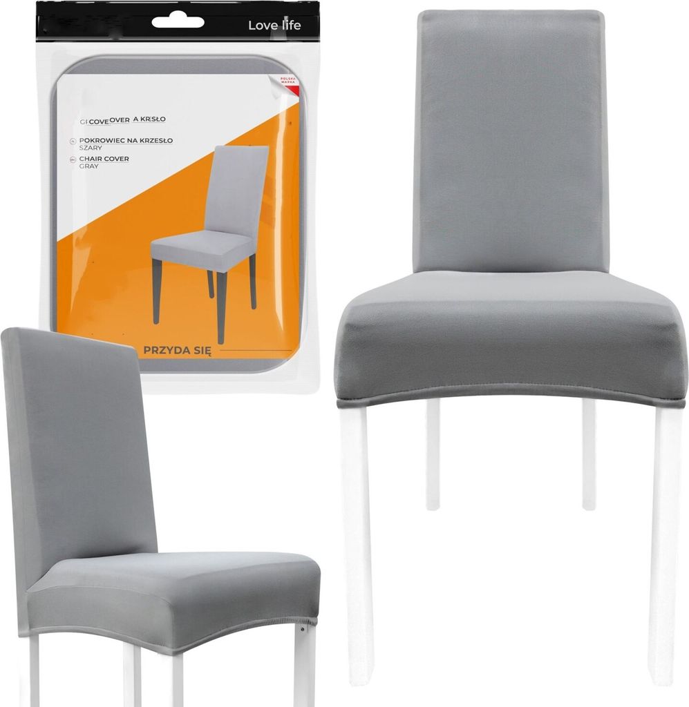 A product image showing a chair cover and a chair with the cover on it.