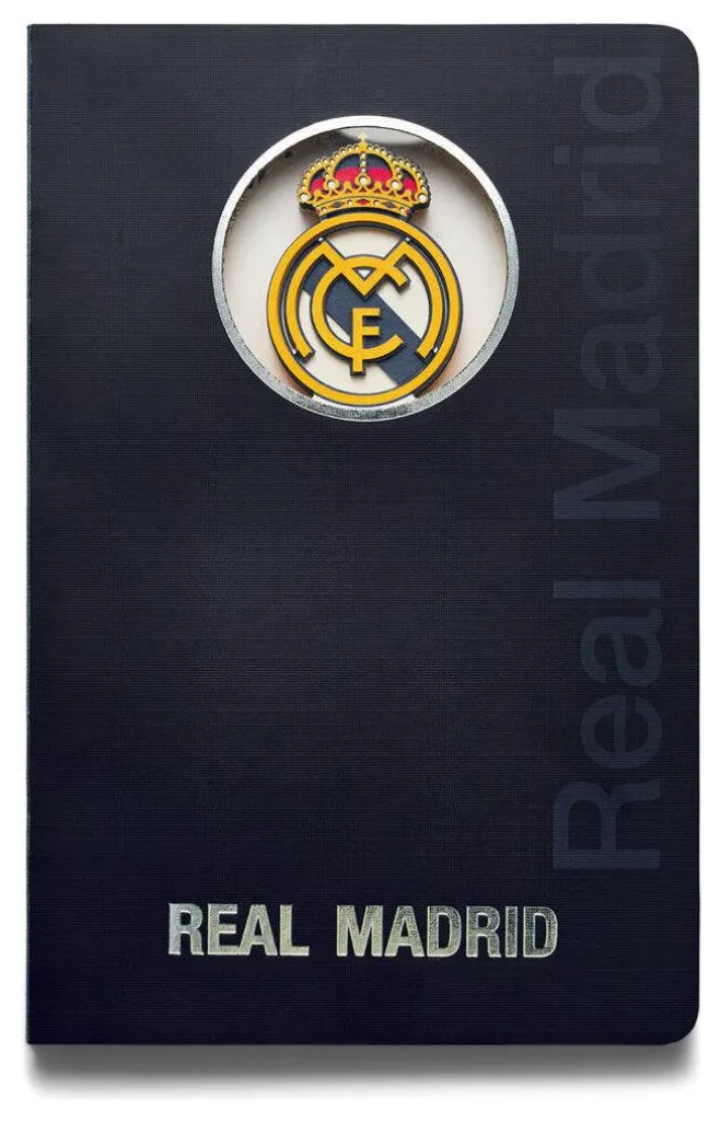 Carnet A5 Real Madrid avec Écusson 3D Relief et Couverture Rigide Bleue