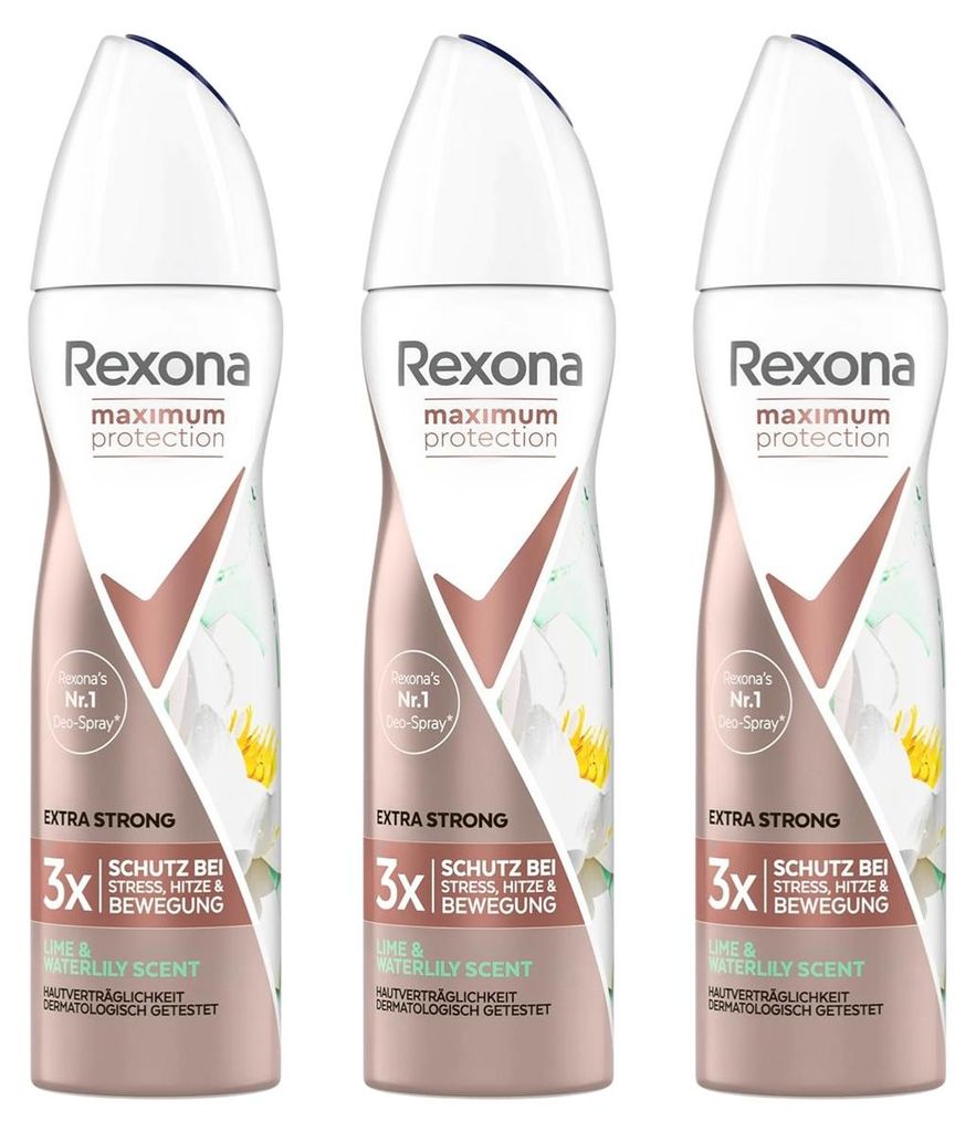 3 x Rexona Maximum Protection Extra Strong Lime & Waterlily Scent Anti Transpirant Deo je 150ml