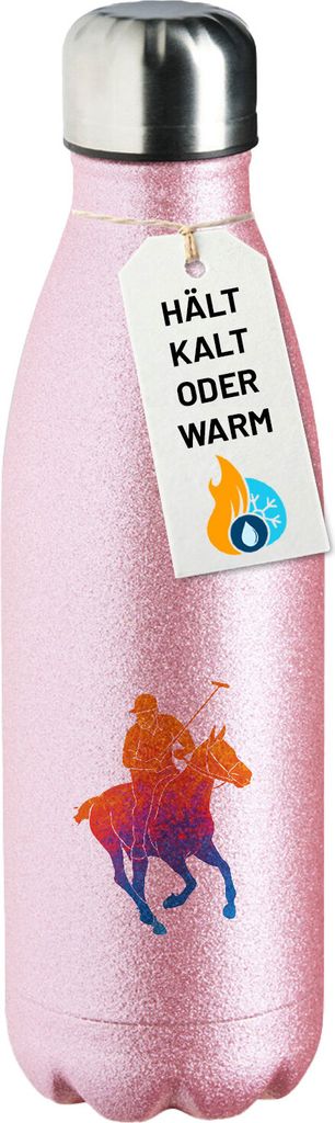 Huuraa Trinkflasche Polo Spieler bunte Silhouette 500ml Pink Edelstahl Wasserflasche Trinkflasche Geschenkidee