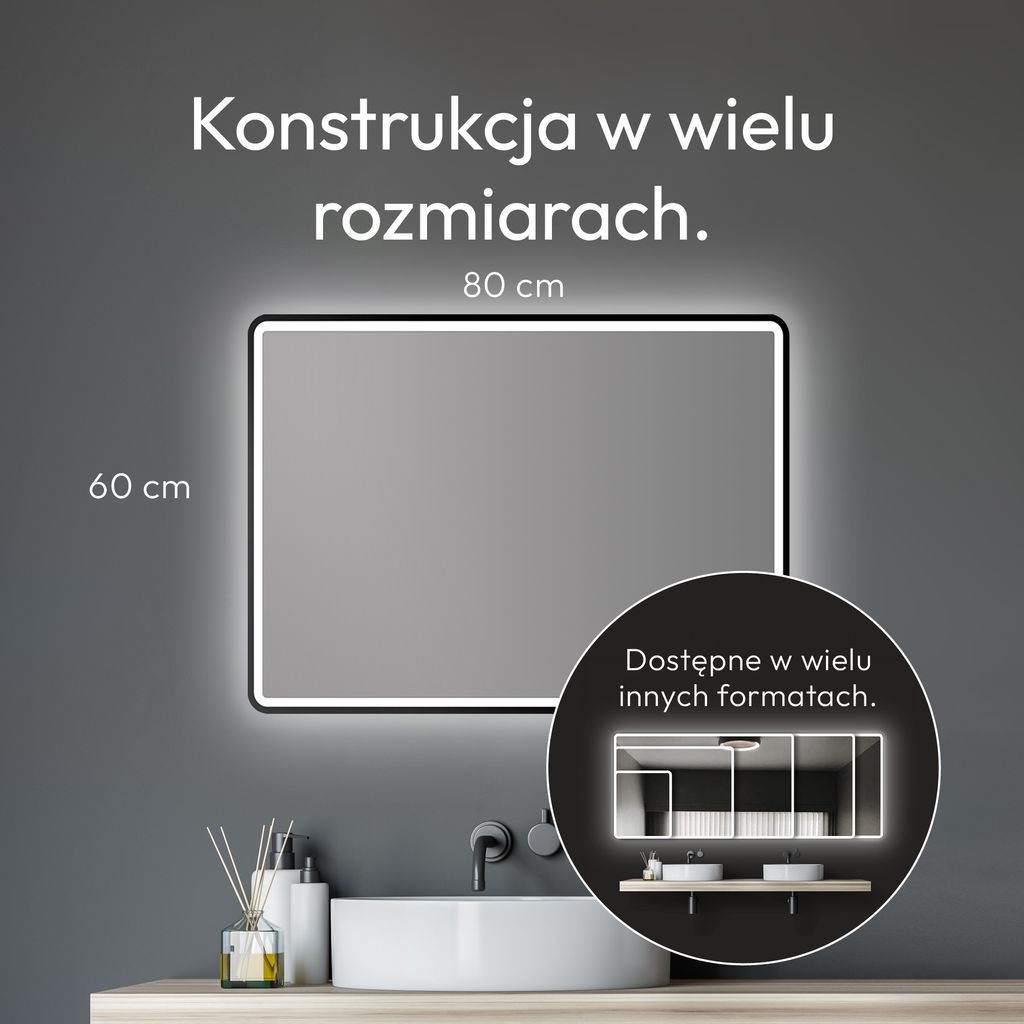 Lustro łazienkowe LED TALOS 80x60 cm - lustro łazienkowe Zdjęcie produktu 