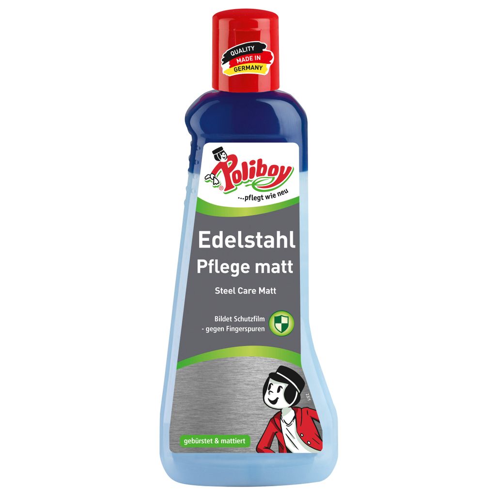 Poliboy Edelstahl Pflege Matt - Inhalt 200 ml, Reinigung & Produktbild 