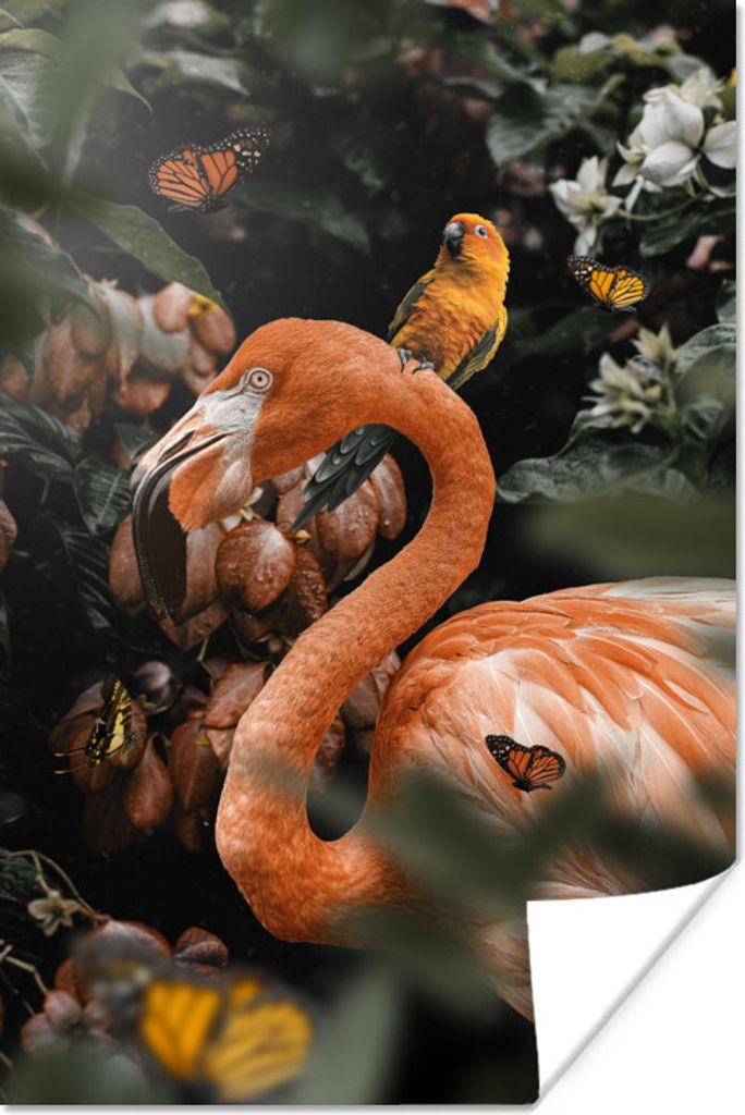 MuchoWow Poster Flamingo - Papagei - Dschungel - Schmetterling 20x30 cm - Papierdruck