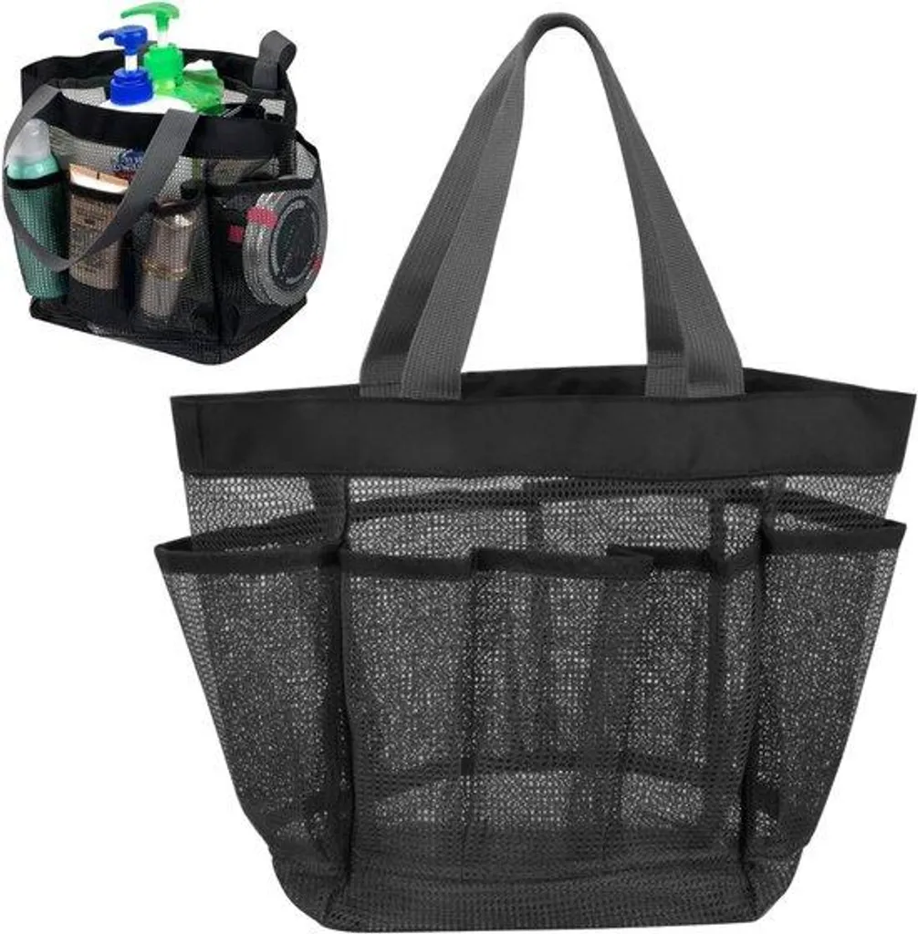 Nécessaire de douche portable pour camping et sport avec 8 poches en filet