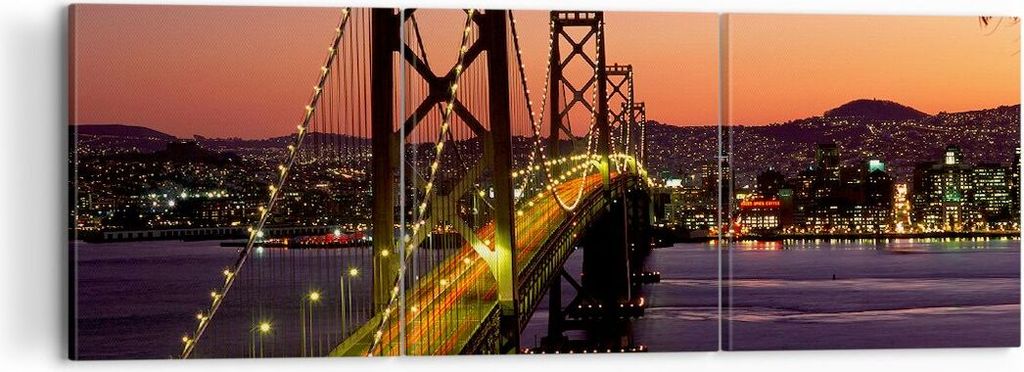 Bild auf Leinwand - Leinwandbild - Brücke Fluss Landschaft - 120x40cm - Wand Bild - Wanddeko - Leinwanddruck - Bilder - Kunstdruck - Wanddekoratio...