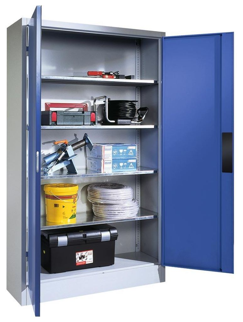CP Stahlschrank 8920-052 S10203 lichtgrau, enzianblau 4 Fachböden 93,0 x 40,0 x 195,0 cm, aufgebaut, 1 St.