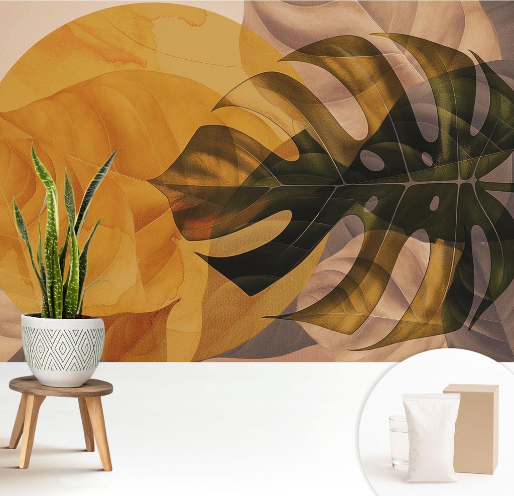Fototapete - 208x146 cm - Tapete - Wandtapete - Wandbilder - Dekofolie - Tapete Folie - Wand - Dekoration - Wohnzimmer - Abstrakte Blätter