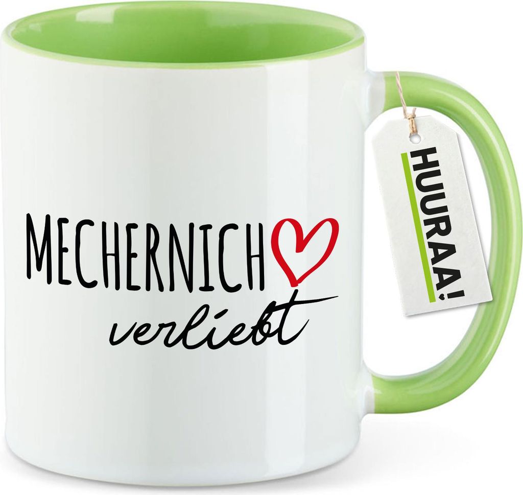 Huuraa Kaffeetasse Mechernich verliebt 330ml Grün Keramik Kaffeebecher Geschenkidee