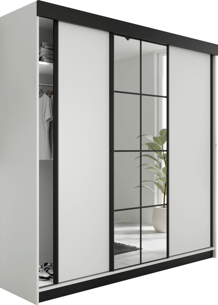 KIER FURNITURE Schiebegarderobe mit Spiegel, Weiß - Produktbild 