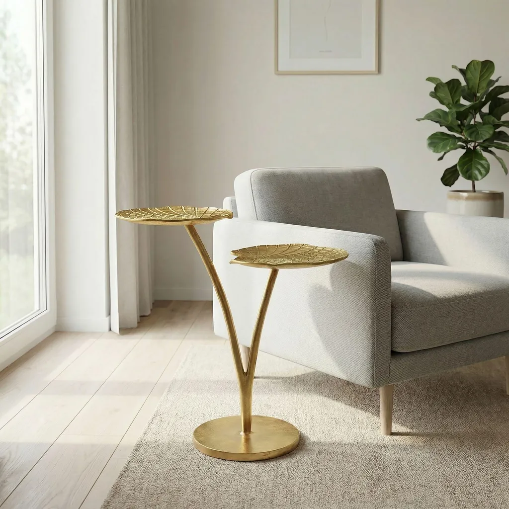 Table d'Appoint Stable et Légère en Métal Doré pour Petit Salon de 57cm