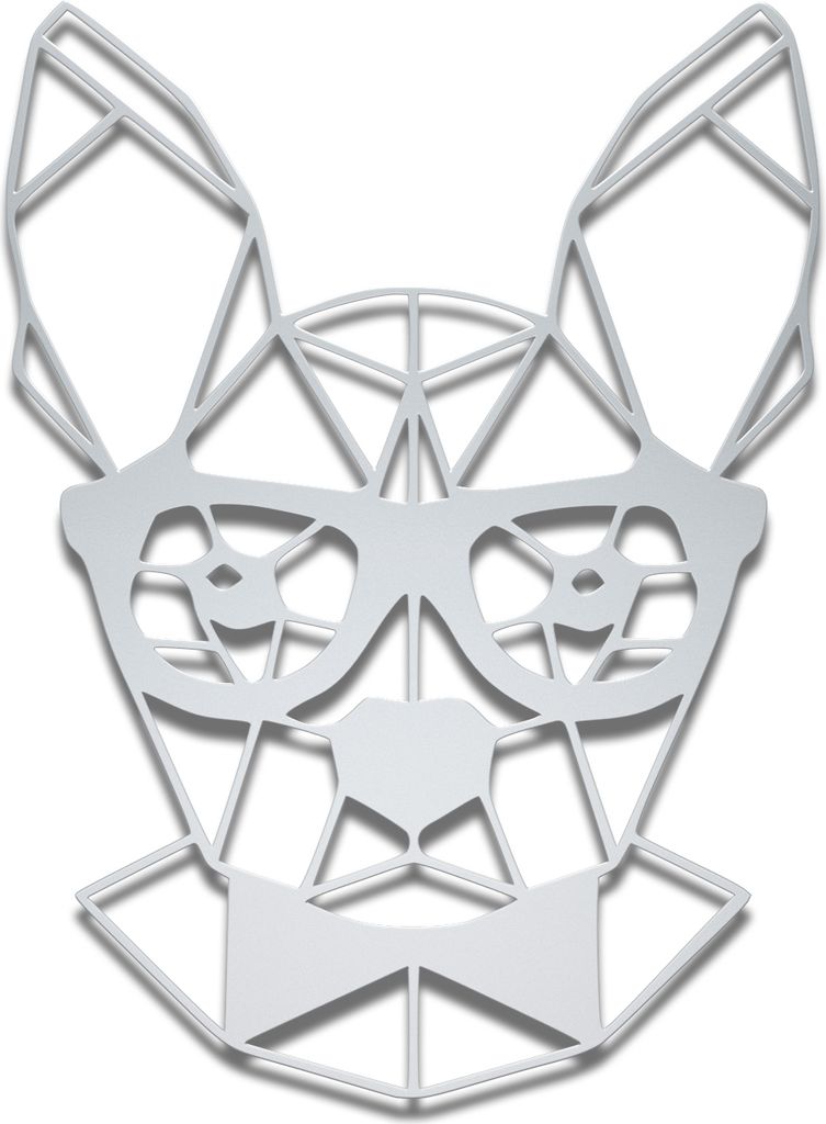 Wanddeko Metall Wandbild Metallbild Geometrische Wandkunst Nerdy Dog 40 x 54 cm, Farbe:Nerdy Dog Silber