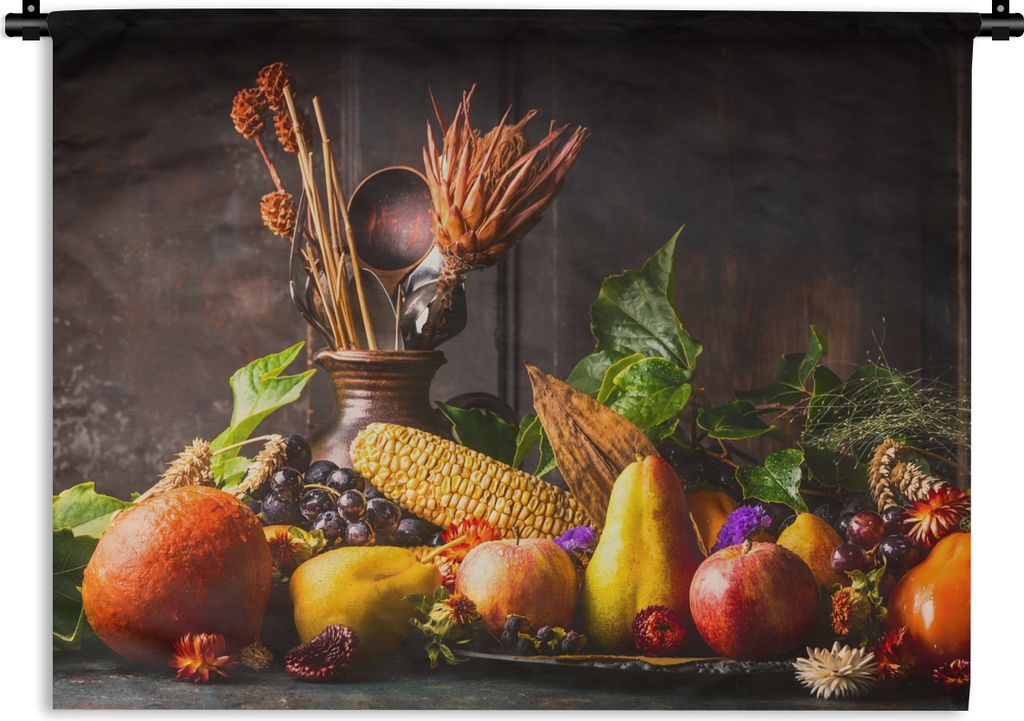MuchoWow Wandteppich Wandbehang Gemüse - Obst - Rustikal - Tisch 60x45 cm Tapisserie Dekoration Wandtuch - Das Schlafzimmer