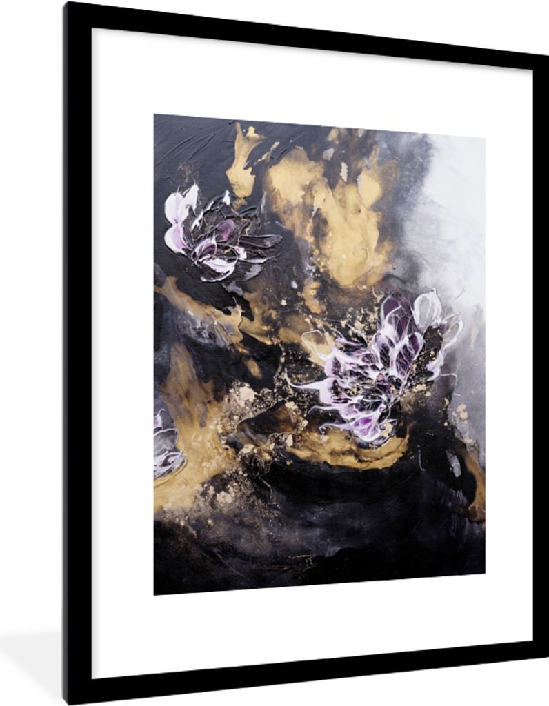 MuchoWow Gerahmtes Poster Abstrakt - Schwarz - Grau - Farbe 60x80 cm - Poster mit Schwarzem Bilderrahmen Wandposter Rahmen Foto Bilder - Wohnzimm...