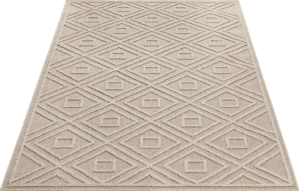 Tapis Extérieur 80x250 cm Résistant Intempéries Effet 3D Relief Beige - 3